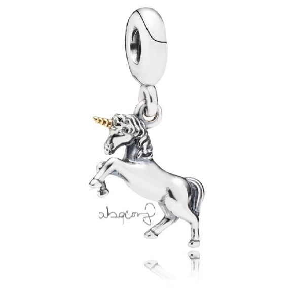 EUC Pandora 791200 Sterling Silver & 14K Gold Unicorn Fantasy Animal Dangle Bead - Picture 1 of 11